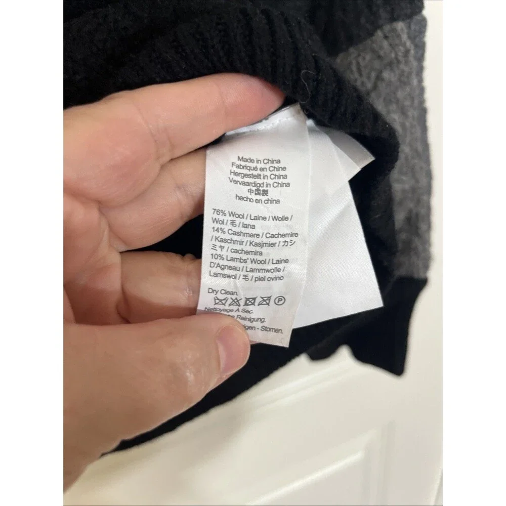 J. CREW Men's Patchwork Cable-Knit Sweater Black Gray  Wool-Cashmere Size Small